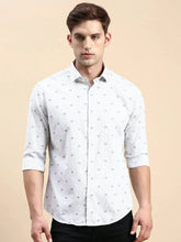 Men White Striped Casual Shirt-DROSHPRINT-8187-Offwhite